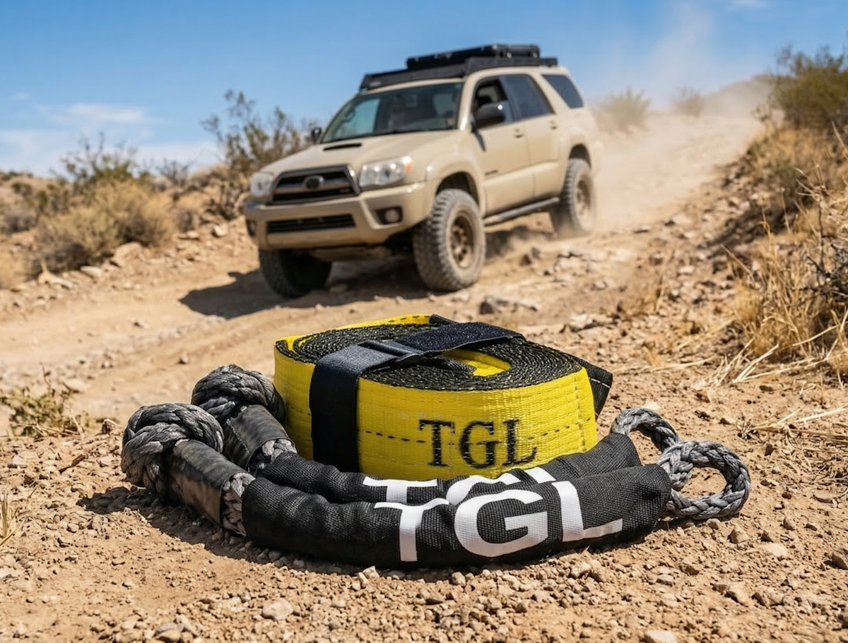 TGL 3 inch, 20 Foot Heavy Duty Tow Strap with Loops. Includes 2-Pack of Recovery Soft Shackles. Tow Strap Recovery Kit for Trucks is Perfect for Truck Towing. Compatible with Jeep, Ford, Toyota.
