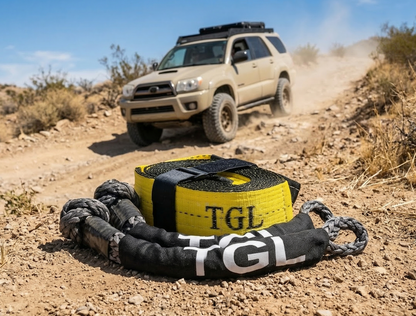 TGL 3 inch, 20 Foot Heavy Duty Tow Strap with Loops. Includes 2-Pack of Recovery Soft Shackles. Tow Strap Recovery Kit for Trucks is Perfect for Truck Towing. Compatible with Jeep, Ford, Toyota.