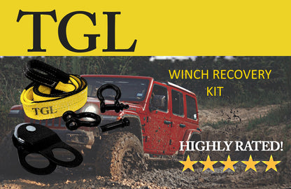 TGL Offroad Recovery Kit - 10 Ton Heavy Duty Winch Snatch Block Pulley, 3" x8' Tree Saver Tow Strap and 2pk 3/4" D Ring Shackle Tow Hooks