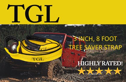 TGL 3 inch, 8 Foot Tree Saver, Emergency Recovery Tow Strap Winch Extension Rope, 30,000 lbs Break Strength
