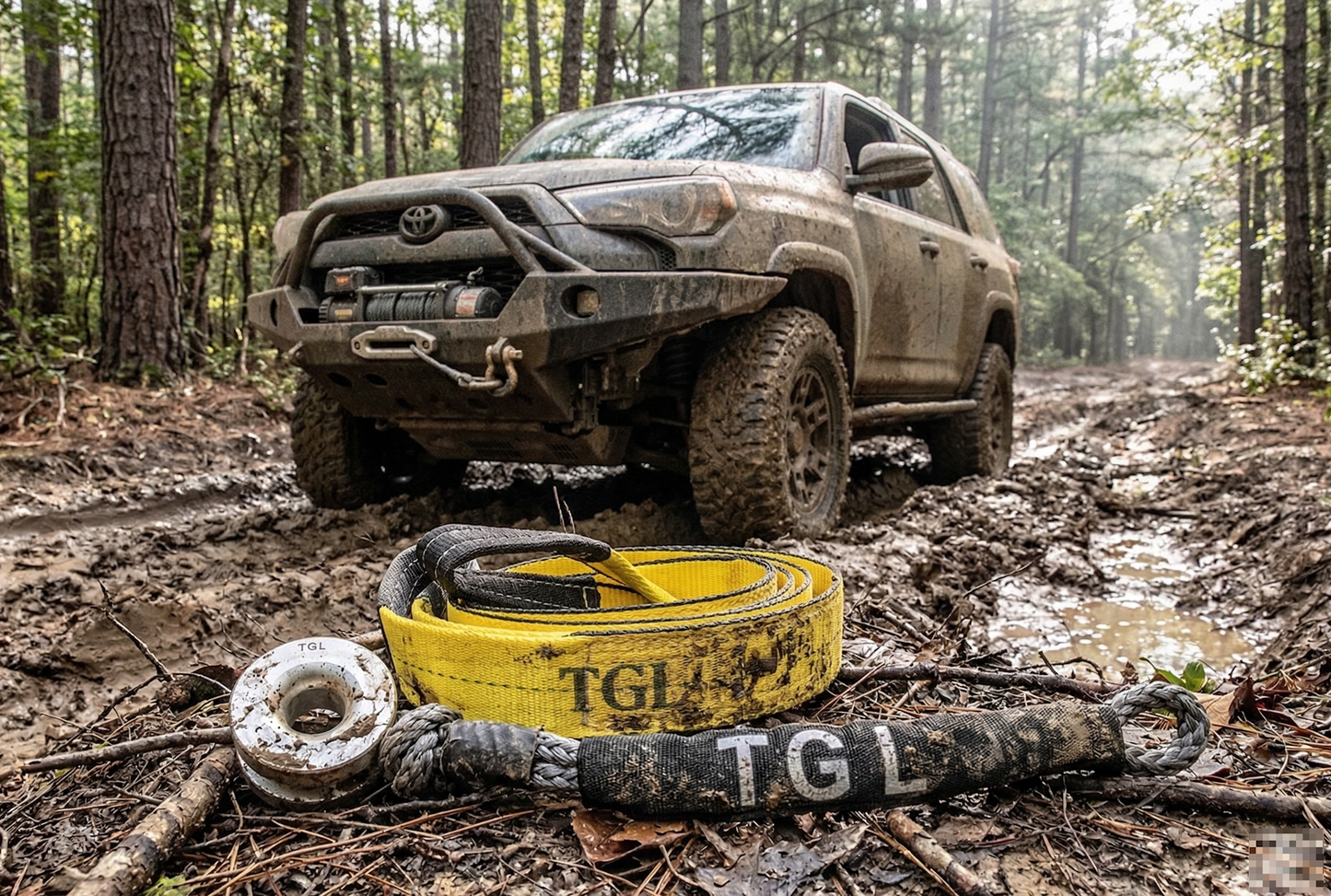 TGL Snatch Block Winch Pulley Ring with Recovery Soft Shackle, 3" Tree Saver, Tow Strap with Loops. Perfect Winch Accessory for Come Along Winch. Compatible with Jeep Accessories, Ford, Toyota.