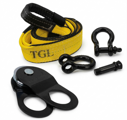 TGL Offroad Recovery Winch Kit - 10 Ton Heavy Duty Winch Snatch Block Pulley, 3" x8' Tree Saver, Tow Strap, Winch Strap and 2pk 3/4" D Ring Shackles. Compatible with Jeep Accessories, Ford, Toyota.