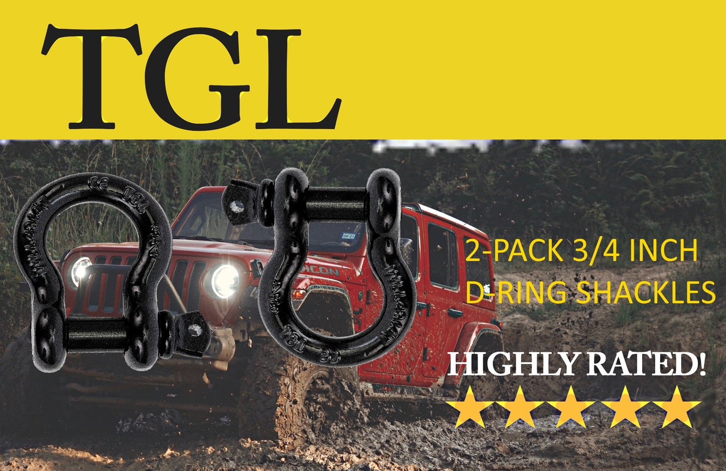 TGL 2-Pack of 3/4 inch D Ring Shackle, Tow Hooks, 40,000 Pound Break Strength