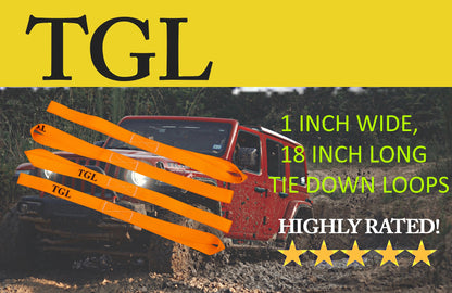 TGL Soft Loop Tie Down Straps - 2300 lb Load Capacity - 4 Pack - Loops for Securing ATV, UTV, Motorcycles, Scooters, Dirt Bikes, Lawn & Garden Equipment, Sails, Anchors