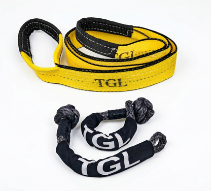 TGL Bridle Strap Recovery Kit (3in x 8ft) - Heavy Duty Offroad Tree Saver Strap - Includes 2 Recovery Soft Shackle for UTV, ATV, Truck, Car, Tractor. Compatible with Jeep Accessories, Ford, Toyota.