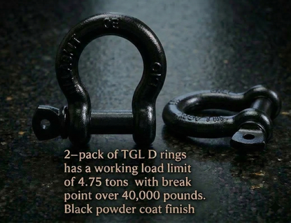TGL 3/4" D Ring Shackles 41,000 lbs Minimum Break Strength, 7/8" Pin for Off Road Vehicle Recovery Tow Hooks (2 Pack) 4.75 Ton Working Load Limit. Compatible with Jeep Accessories, Ford, Toyota.