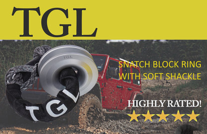 TGL Snatch Block Winch Pulley Ring with Recovery Soft Shackle, 3" Tree Saver Heavy Duty Strap with Loops
