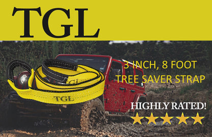TGL 3 inch, 8 Foot Tree Saver, Emergency Recovery Tow Strap Winch Extension Rope, 30,000 lbs Break Strength