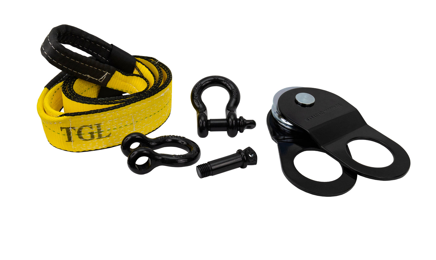 TGL 3 inch, 8 Foot Tree Saver, Tow Strap with D Ring Shackle and 10 Ton Snatch Block