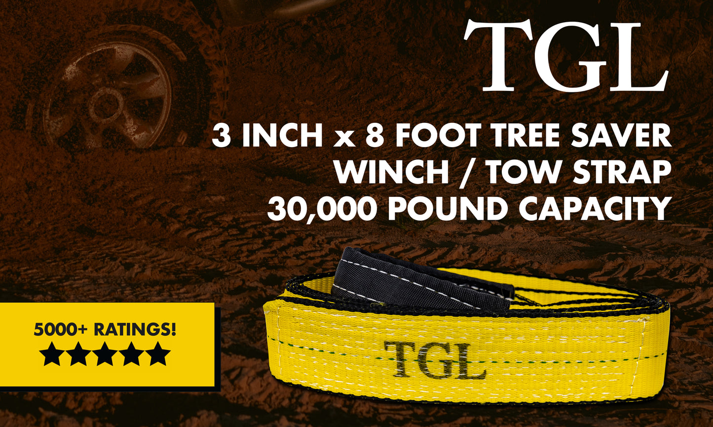 TGL 3 inch, 8 Foot Tree Saver, Winch Strap, Tow Strap 30,000 Pound Capacity